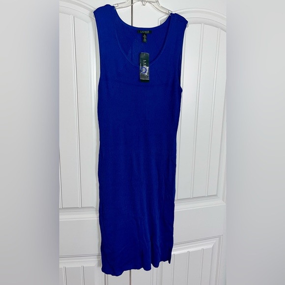 NEW Lauren Ralph Lauren Blue Ribbed Knit Sleeveless Knee Length Dress Size XL - Picture 5 of 13